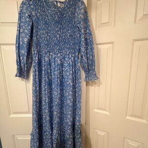 Pink City Prints Smocked Blue Floral Dress